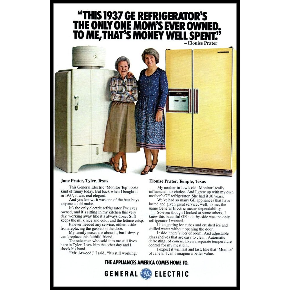 1978 GE General Electric Refrigerator Fridge Vintage Print Ad Harvest Gold Art